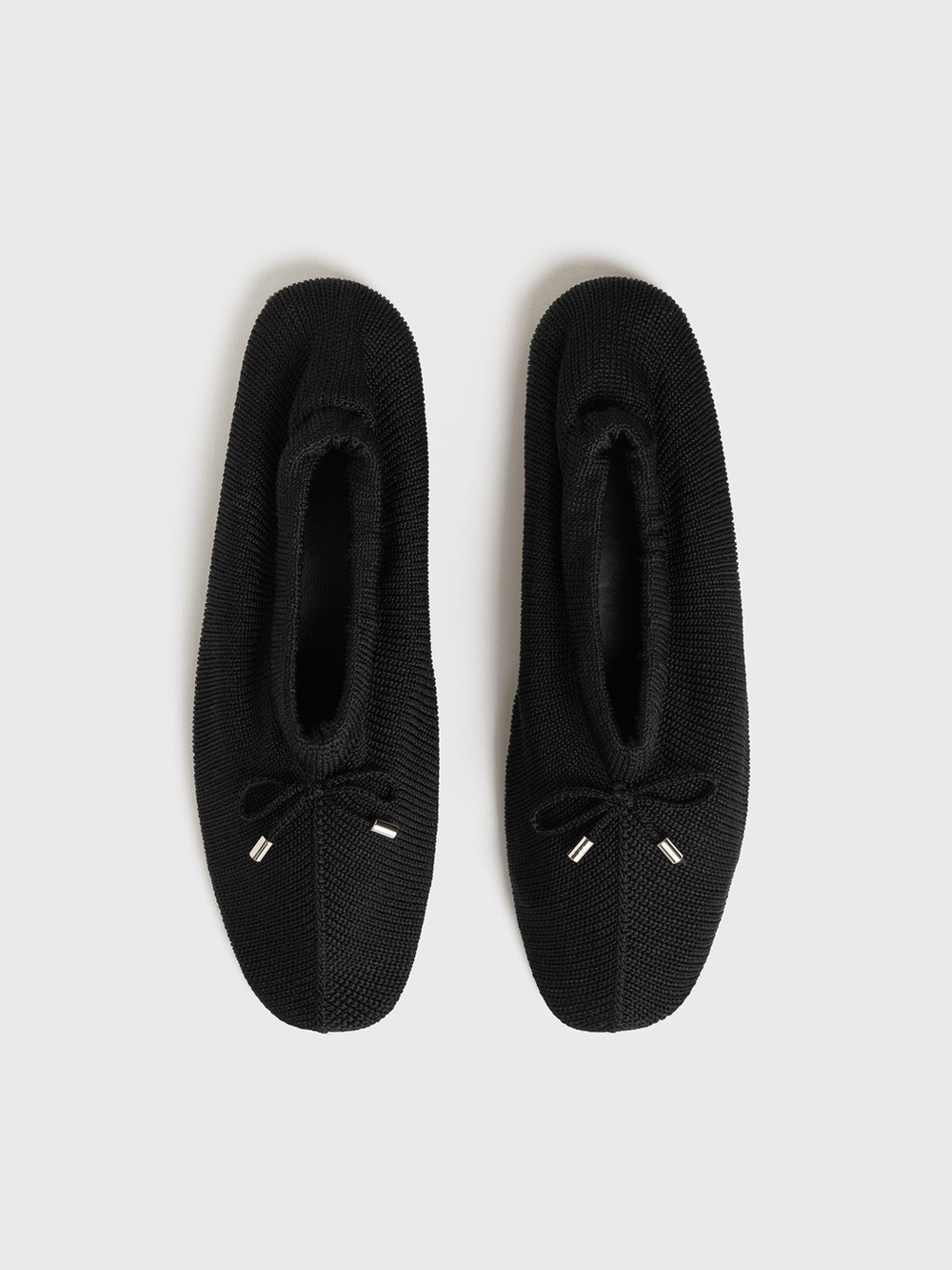 Toteme Black Knit Ballet Flats with Tiny Bow